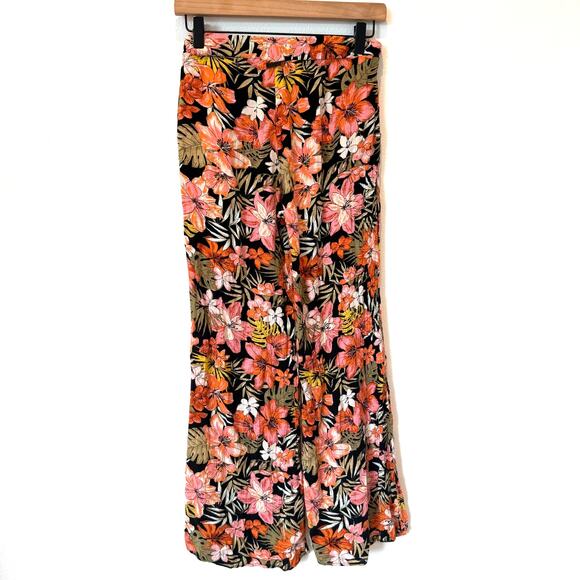 Billabong Heart Beats Black Tropical Floral Print Wide-Leg Pants Small - Picture 4 of 9